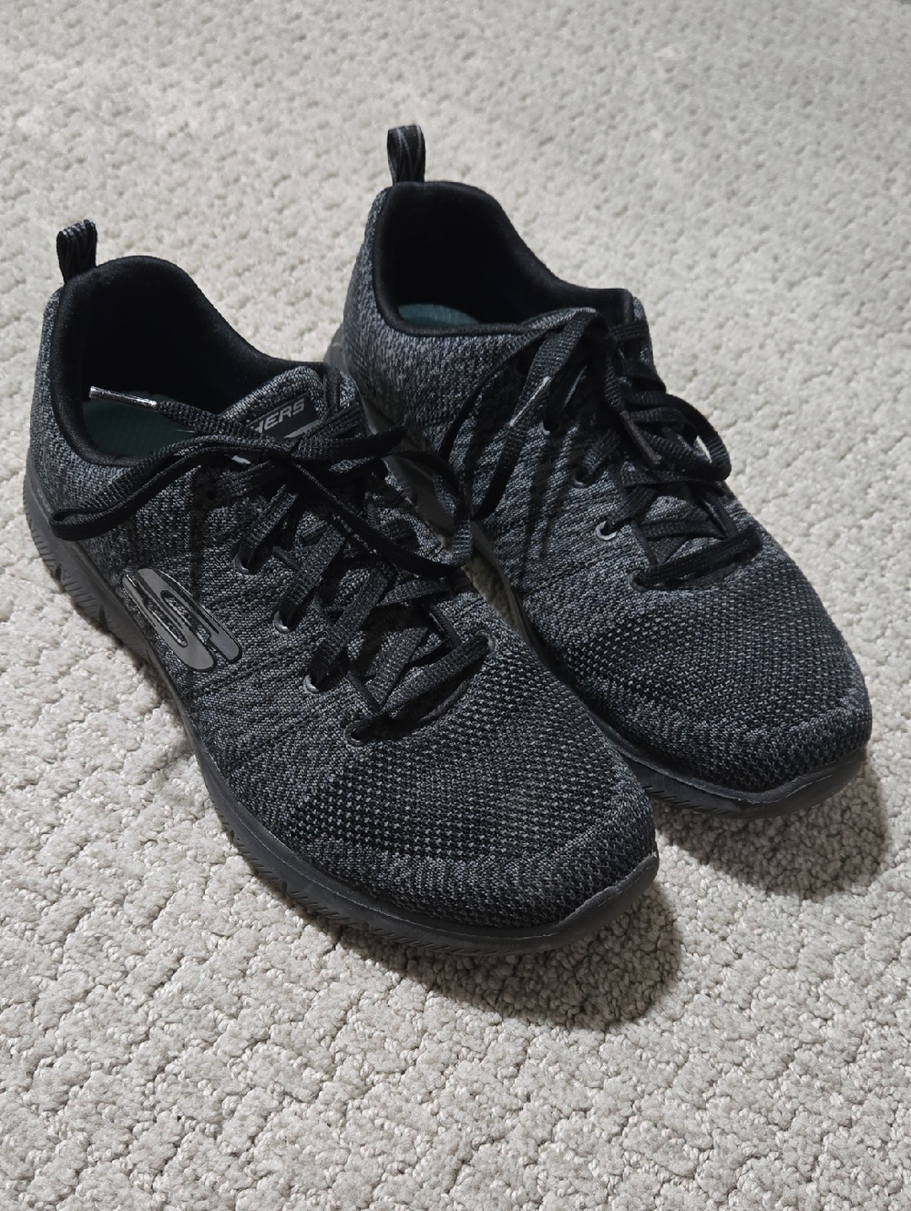 Skechers Dual Lite 9.5 Women's Dark Grey/Black Knit Lace-Up Athletic Sneakers